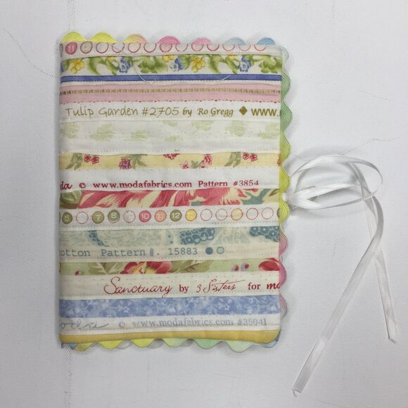 Handmade Notebook Journal Cover 6"X7" Green Floral Fabric Salvage Edges Quilting - Picture 1 of 8